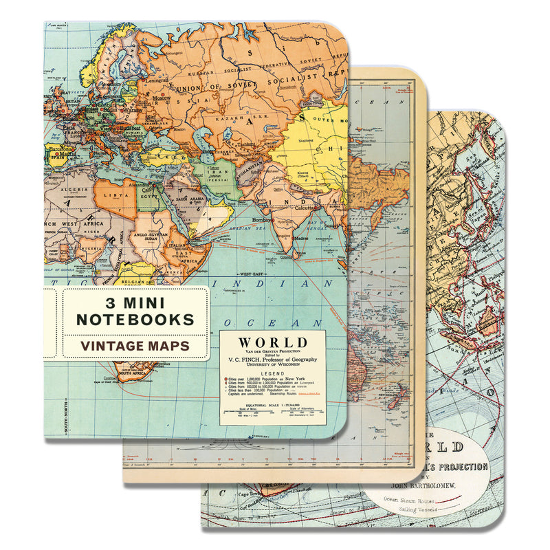 3 מחברות מיני : Vintage World Map